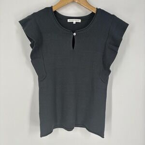 Melissa Nepton Top Womens Medium Gray Jordanna‎ Ribbed Flutter Sleeve Knit Shirt